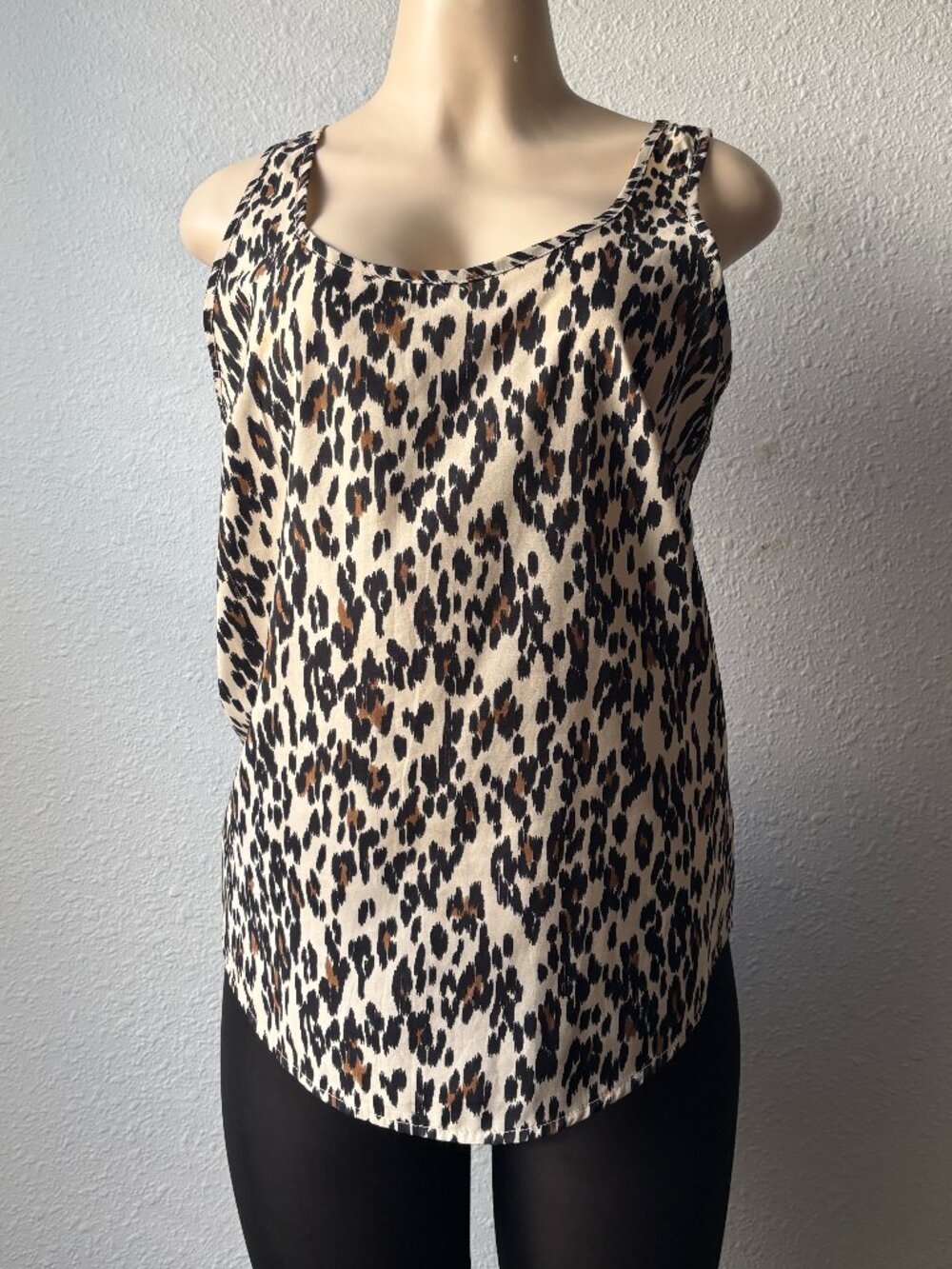 FADED GLORY leopard animal print woven scoop neck tank top women